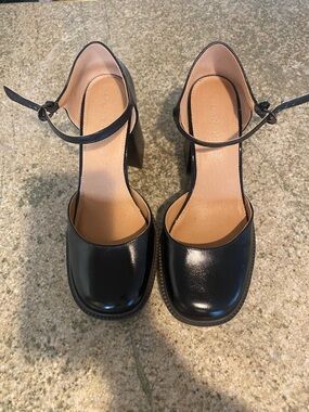 Crown Vintage Black Ankle-Strap Block Heels